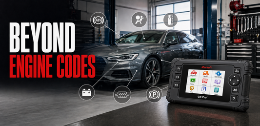 iCarsoft CR Pro+ showing full-system diagnostics beyond engine fault codes